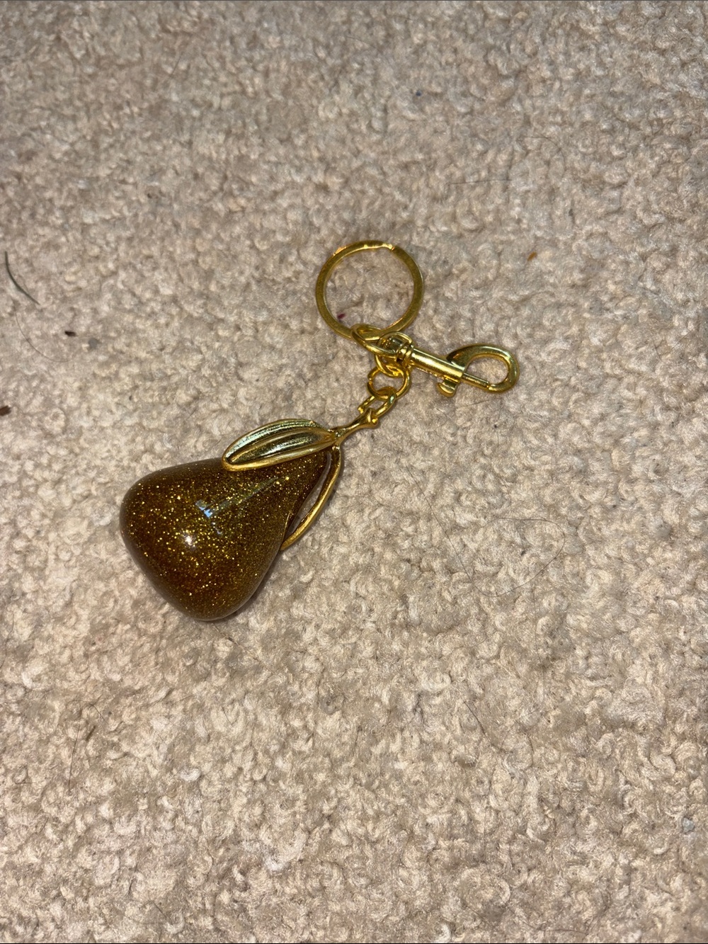 Gold Glitter Pear Key and attachment Holder Charm